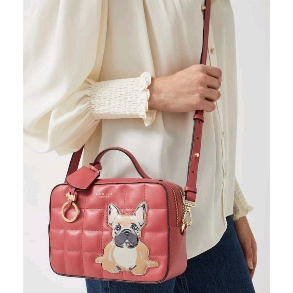 Radley London Radley & Friends French Bulldog Pink Crossbody Bag Quilted Leather